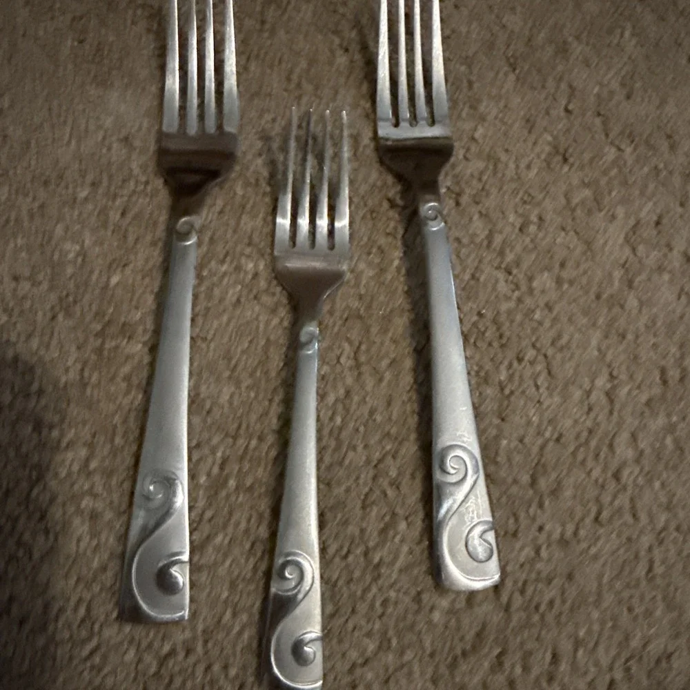 Cambridge Stainless Sand Script Forks, two dinner one dessert